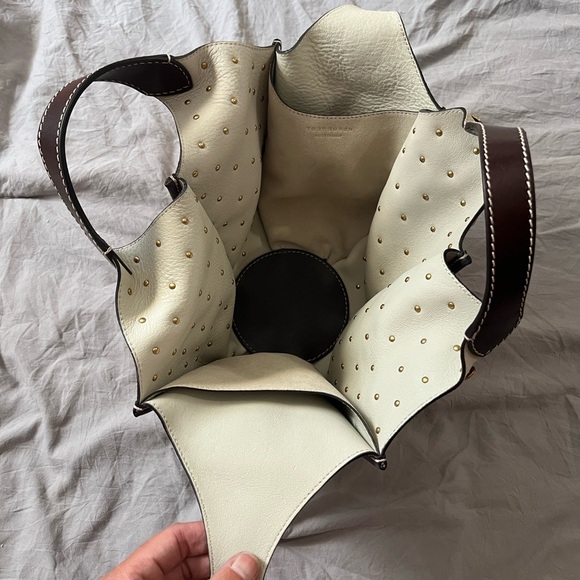 Tory Burch Beige and Gold Studded Tote - Picture 4 of 11